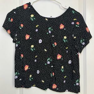 Black floral and polka dot blouse